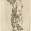 Man Standing, with Arm Raised, Pointing Toward the Left