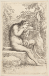 Nude in Contemplation, Seated on a Rocky Ledge