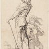 Two Soldiers, One Seen From Behind, Holding a Club