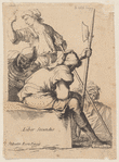 Three Soldiers, One Seated on a Square Block of Stone