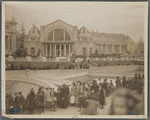 View of the Manufactures Building looking across Cascade Court. Alaska Yukon Pacific Exposition