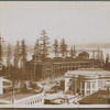 Looking down on the Forestry Building, the Washington State Building in the foreground. Alaska Yukon Pacific Exposition