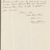 James Johnson to Jane Porter, autograph letter signed