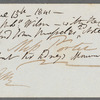 Sir Robert Wilson to Jane Porter, autograph letter signed