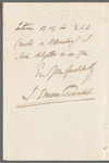 Sir James Emerson Tennent to Jane Porter, autograph letter signed