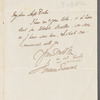 Sir James Emerson Tennent to Jane Porter, autograph letter signed