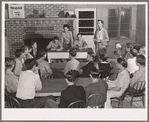 Meeting of Maverick Baseball Club. Tulare migrant camp. Visalia, California