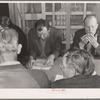 Council meeting. Tulare migrant camp. Visalia, California