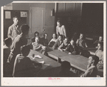 Meeting of Baseball Club. Tulare migrant camp. Visalia, California