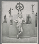 Ram Gopal with Indian statuary at the Victoria and Albert Museum