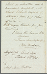 John Booker to Jane Porter, autograph letter signed