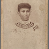 Portrait of a woman with striped collar 