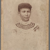 Portrait of a woman with striped collar 