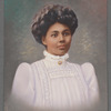 Hand painted portrait of a woman in white dress