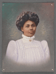 Hand painted portrait of a woman in white dress
