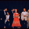 George S. Irving, Sydney Chaplin, Judy Holliday [center] and unidentified others in the stage production Bells Are Ringing