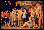 Joe E. Marks, Billie Hayes, Peter Palmer, Stubby Kaye [center] and unidentified others in the stage production Lil' Abner