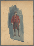 Painted design sketch for character John Adams (holding cane) in the stage production 1776
