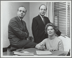 Hal Prince, Larry Kasha and Barbara Cook signing contract for the stage production She Loves Me