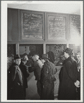 Listing ships in need of sailors. Hiring hall, National Maritime Union. New York City