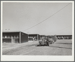 Farm workers' cars and trucks parked near shelters. FSA (Farm Security Administration) camp, Robstown, Texas