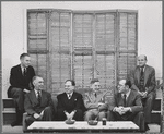 Publicity photograph of the Playwrights Producing Company membership: Robert Anderson, Robert E. Sherwood, Elmer Rice, John F. Wharton, Maxwell Anderson and Roger L. Stevens