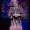 Publicity photograph of Barry Humphries in role for the stage production Dame Edna: The Royal Tour