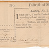 Official receipt of the District of Maryland for duties on whiskey