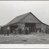 Farmers and their families gather around barn before cornhusking contest. Marshall County, Iowa