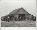 Farmers and their families gather around barn before cornhusking contest. Marshall County, Iowa