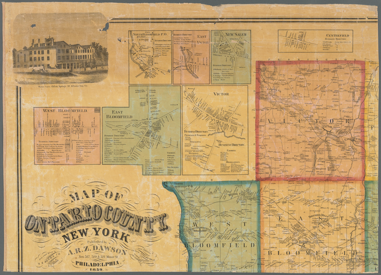 Map of Ontario County NY c1852 repro 30x24 