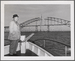 Robert Moses at the placing of final steel, Fire Island Inlet Bridge