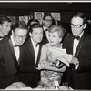 Jerry Herman, Angela Lansbury and others during opening night party at Sardi's for the stage production Mame