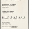 Flyer for "Minor Ceremonies Works by Che Baraka" exhibition at The Center for Art and Culture of Bedford Stuyvesant Incorporated