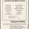 Postcard for "A selection of Afro-American Sculpture" exhibition at Cinque Gallery