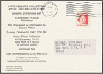 Postcard announcing interview with printmaker Stephanie Pogue