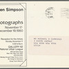 Leaflet announcing "Photographs: Coreen Simpson and Jacqueline LaVetta Pattern" exhibition at Gallery 62