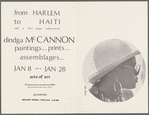 Leaflet announcing "From Harlem to Haiti and A Few Stops Inbetween" exhibition of works by Dindga McCannon at Acts of Art, Inc.
