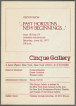 Postcard announcing "...Past Horizons...New Beginnings..." group exhibition at Cinque Gallery