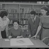Staff members Miriam Gross, Genevieve Oswald, Leroy Fentress, and Jacqueline Maskey in the Dance Collection of the New York Public Library