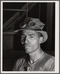 Steel worker in Pittsburgh steel mill. Pittsburgh, Pennsylvania