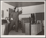Evangelist preaching sermon. Pentecostal church, Cambria, Illinois
