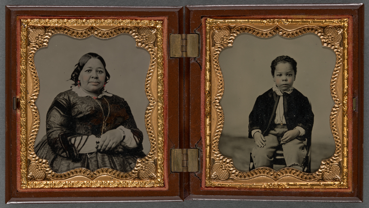 Digital representation of an ambrotype double portrait of Mary Joseph Marshall Lyons and Albro Lyons, Jr