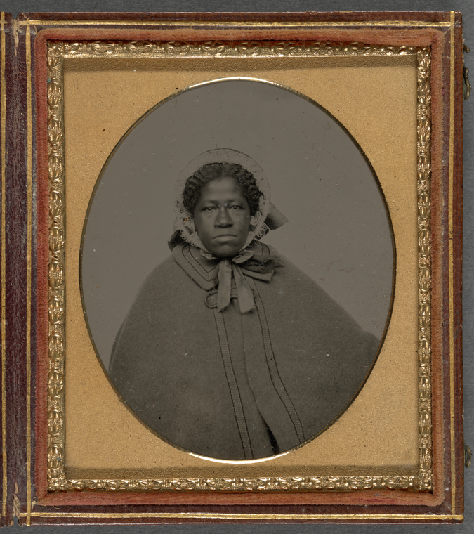 Digital representation of an Ambrotype Portrait of Woman Wearing Bonnet and Cape