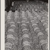 Sacks of onions and baskets of apples at produce market on Pier 29. New York City