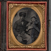 Portrait of Black Man in a Cap and Bow Tie Holding White Baby