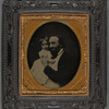 Portrait of White Bearded Man Wearing a Jacket, Holding a Baby in a Dress