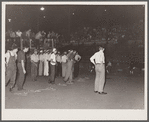 Start of calf-scramble, in which twelve boys try to catch six calves. Central Iowa Fair, Marshalltown, Iowa
