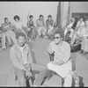 Melvin Van Peebles, Gilbert Moses [center] and ensemble in rehearsal for the stage production Ain't Supposed to Die a Natural Death