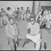 Melvin Van Peebles, Gilbert Moses [center] and ensemble in rehearsal for the stage production Ain't Supposed to Die a Natural Death